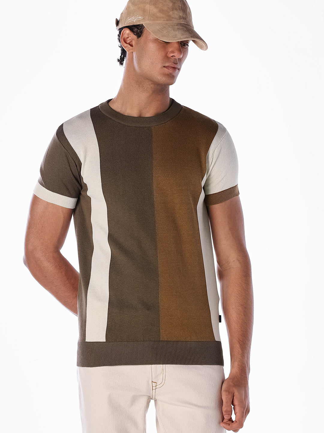 Colourblocked Knitted Crew Neck T-shirt - XL
