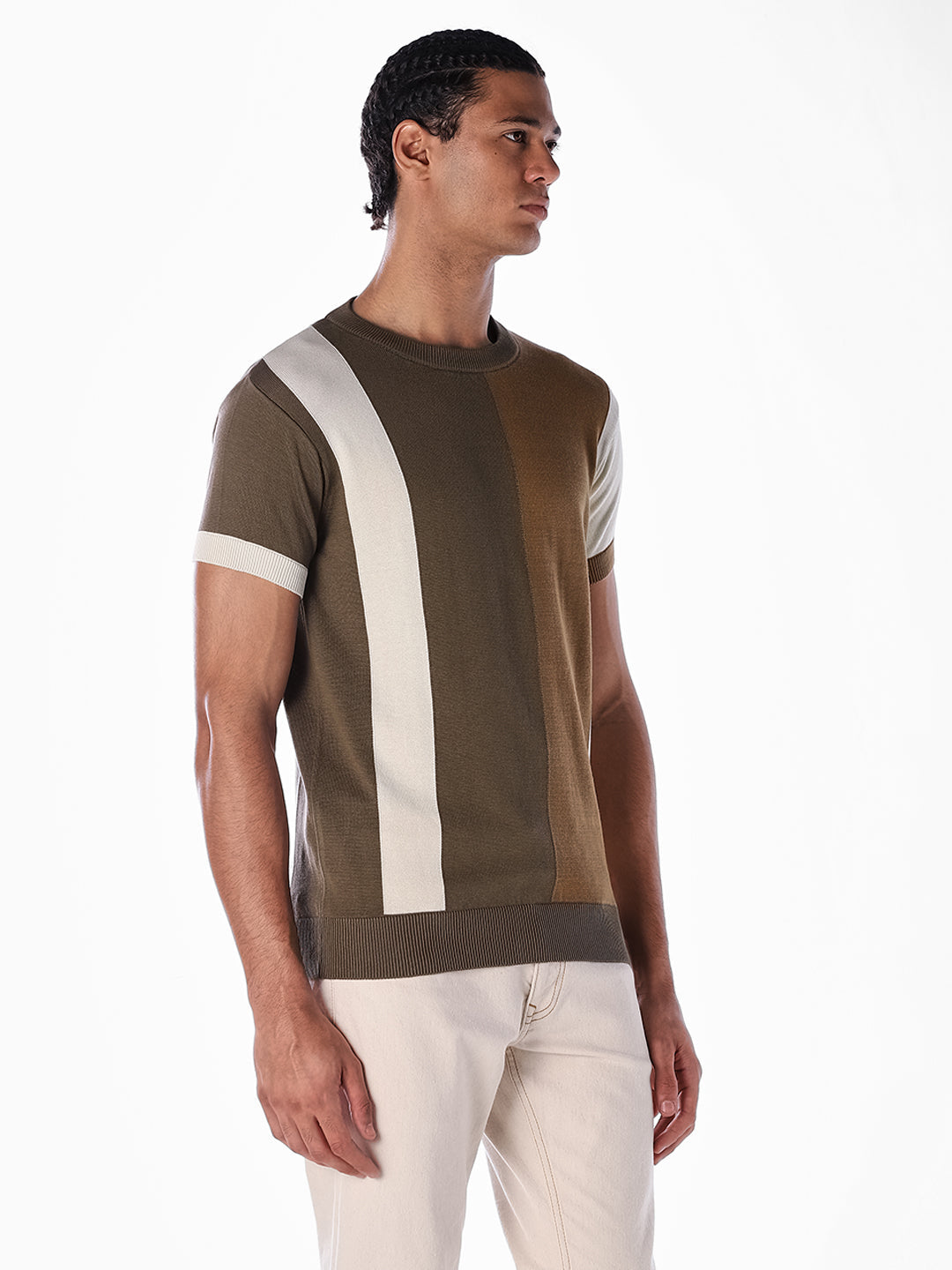 Colourblocked Knitted Crew Neck T-shirt