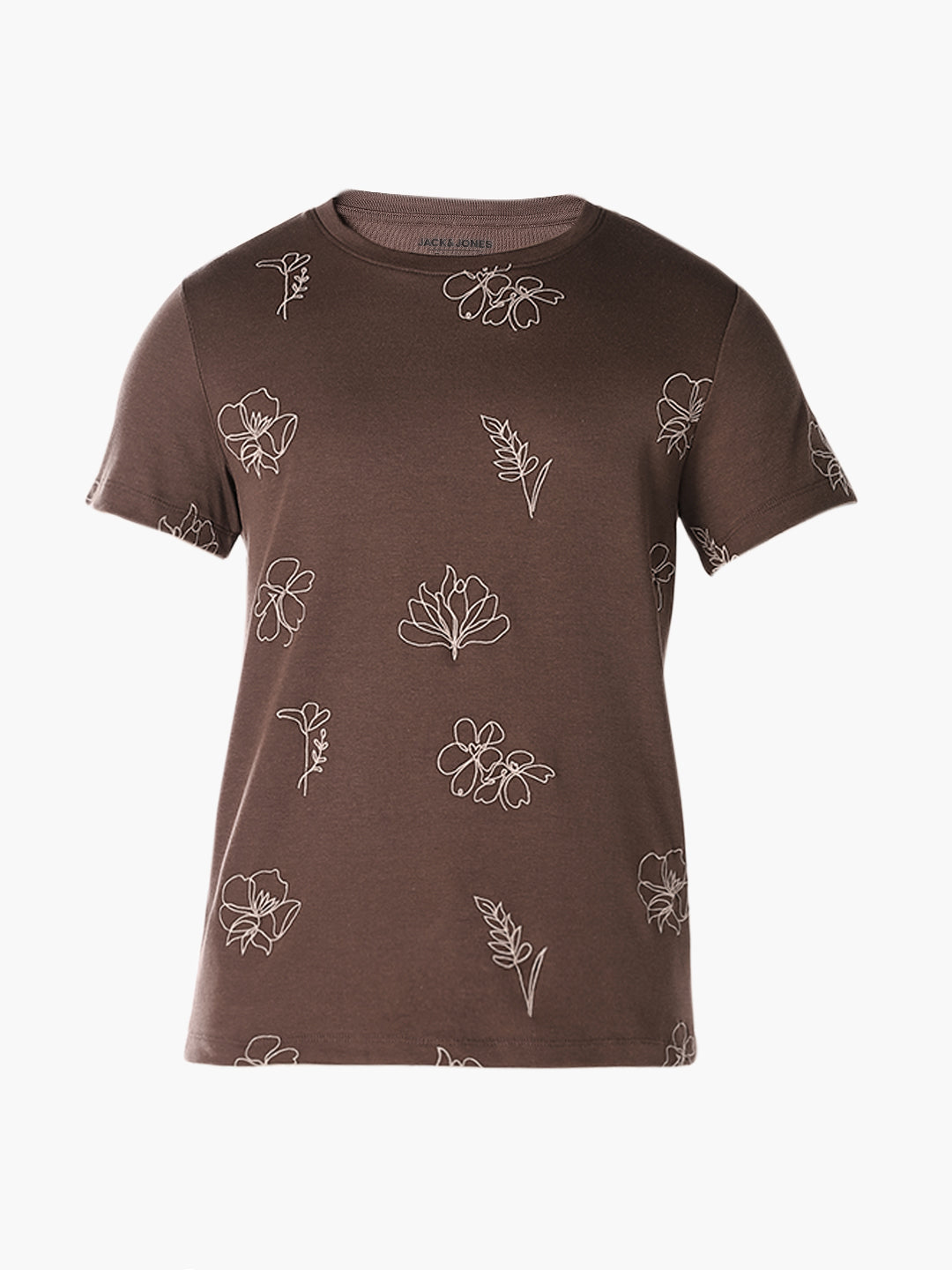 Brown Embroidered Cotton T-shirt