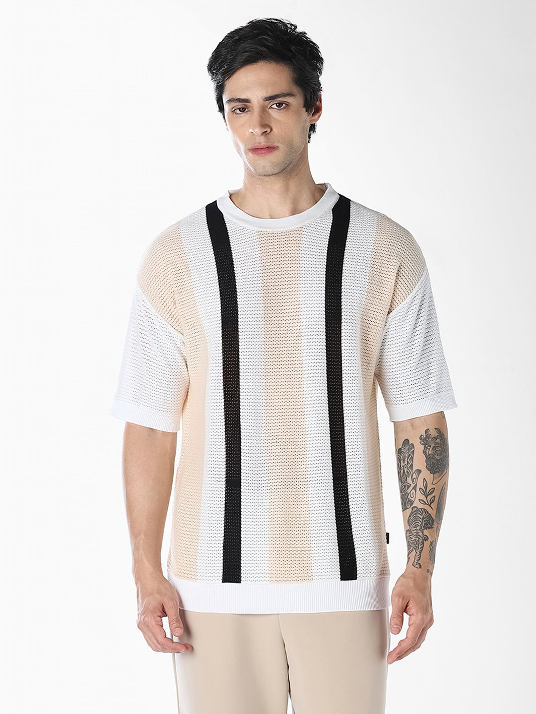 Striped Crew Neck Knitted T-shirt