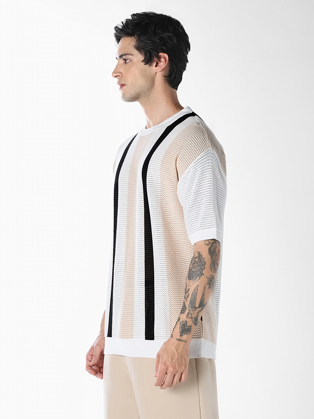 Striped Crew Neck Knitted T-shirt