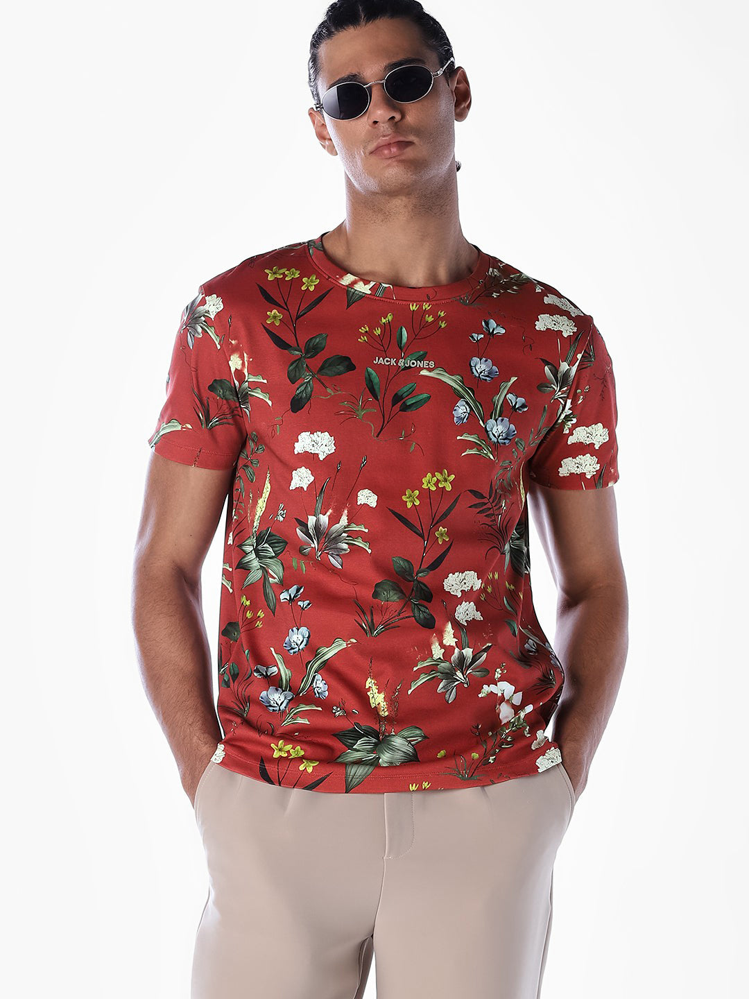 Floral Print Cotton T-shirt - S