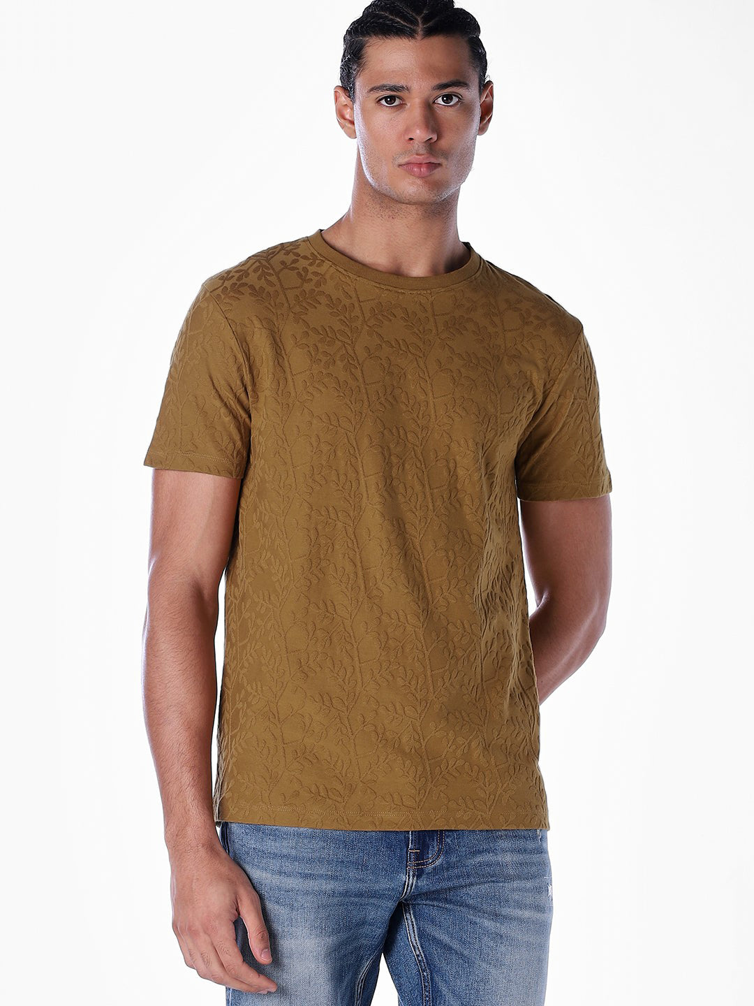 Jacquard Crew Neck T-shirt - M