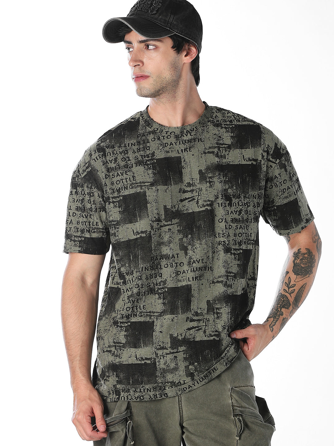 Green Abstract Print Boxy Fit T-Shirt