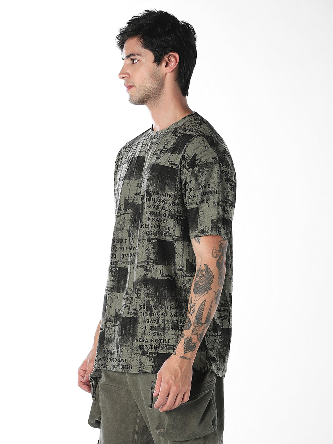 Green Abstract Print Boxy Fit T-Shirt
