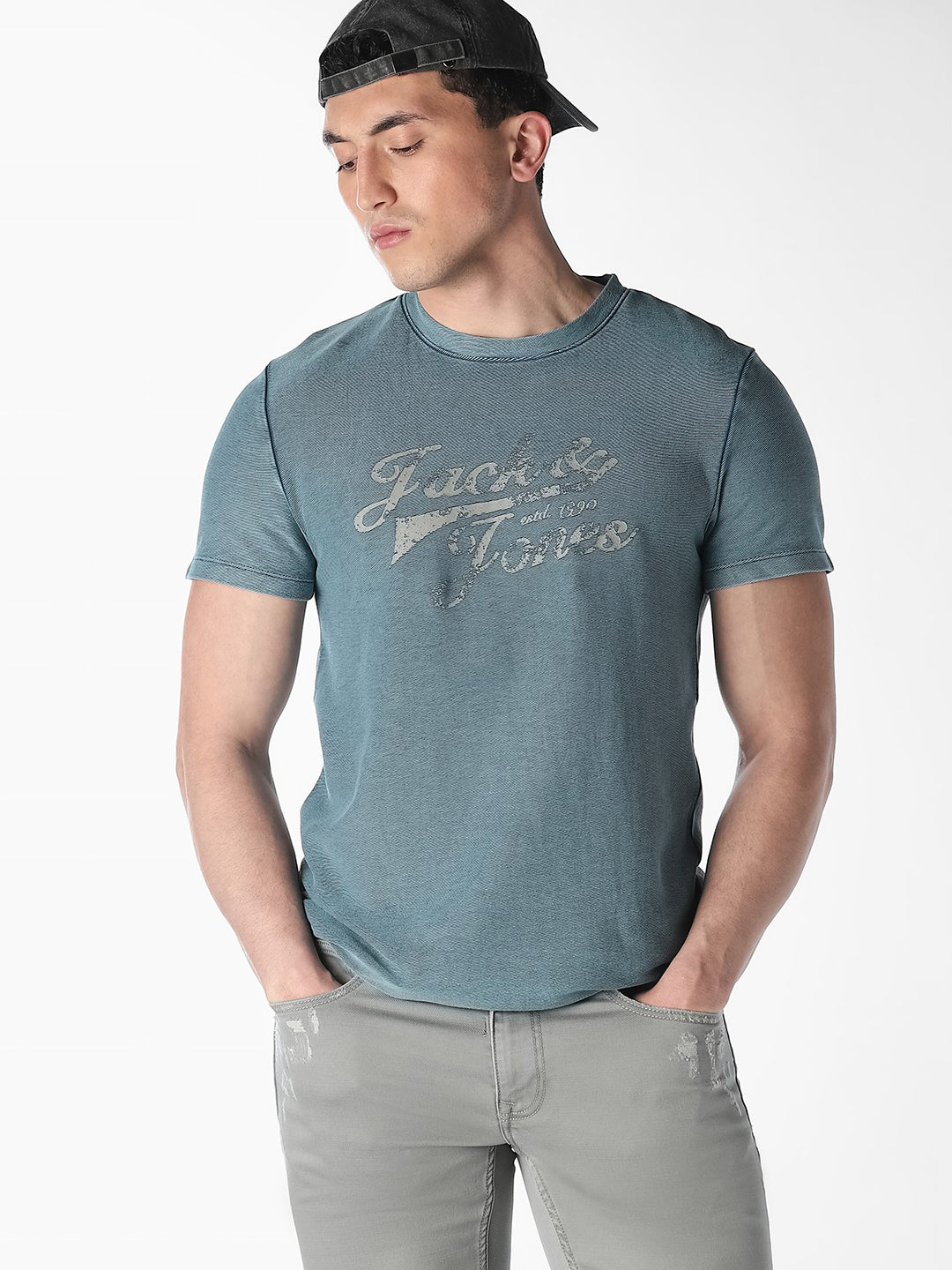Acid Wash Printed Boxy Fit T-shirt - S