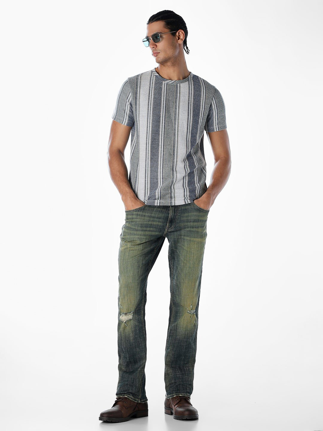 Striped Jacquard Knit T-shirt