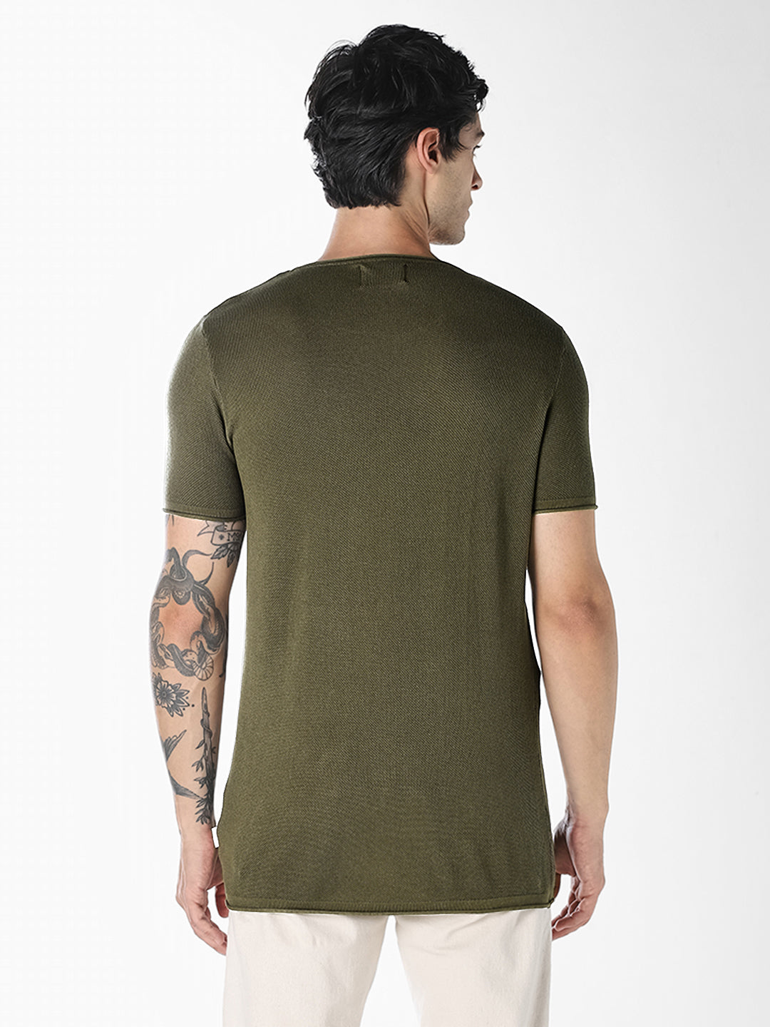Dark Green Knitted Crew Neck T-shirt