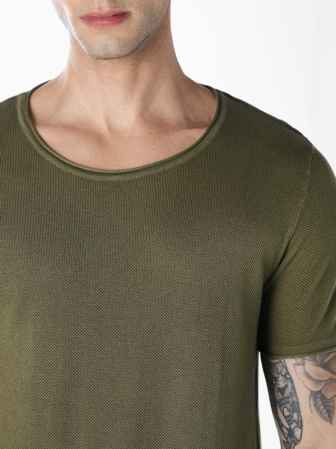 Dark Green Knitted Crew Neck T-shirt