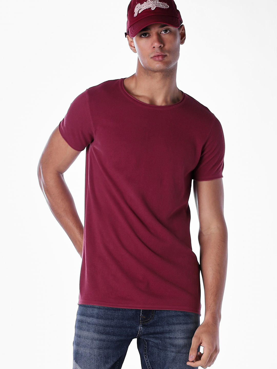 Knitted Cotton Crew Neck T-shirt - S