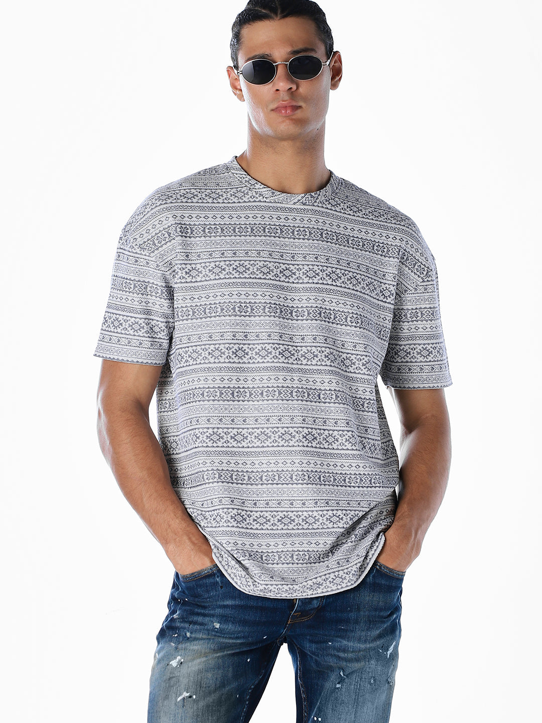 Printed Jacquard Oversized T-shirt - L