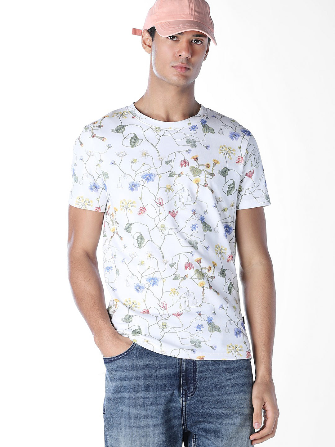 Floral Print Cotton T-shirt - S