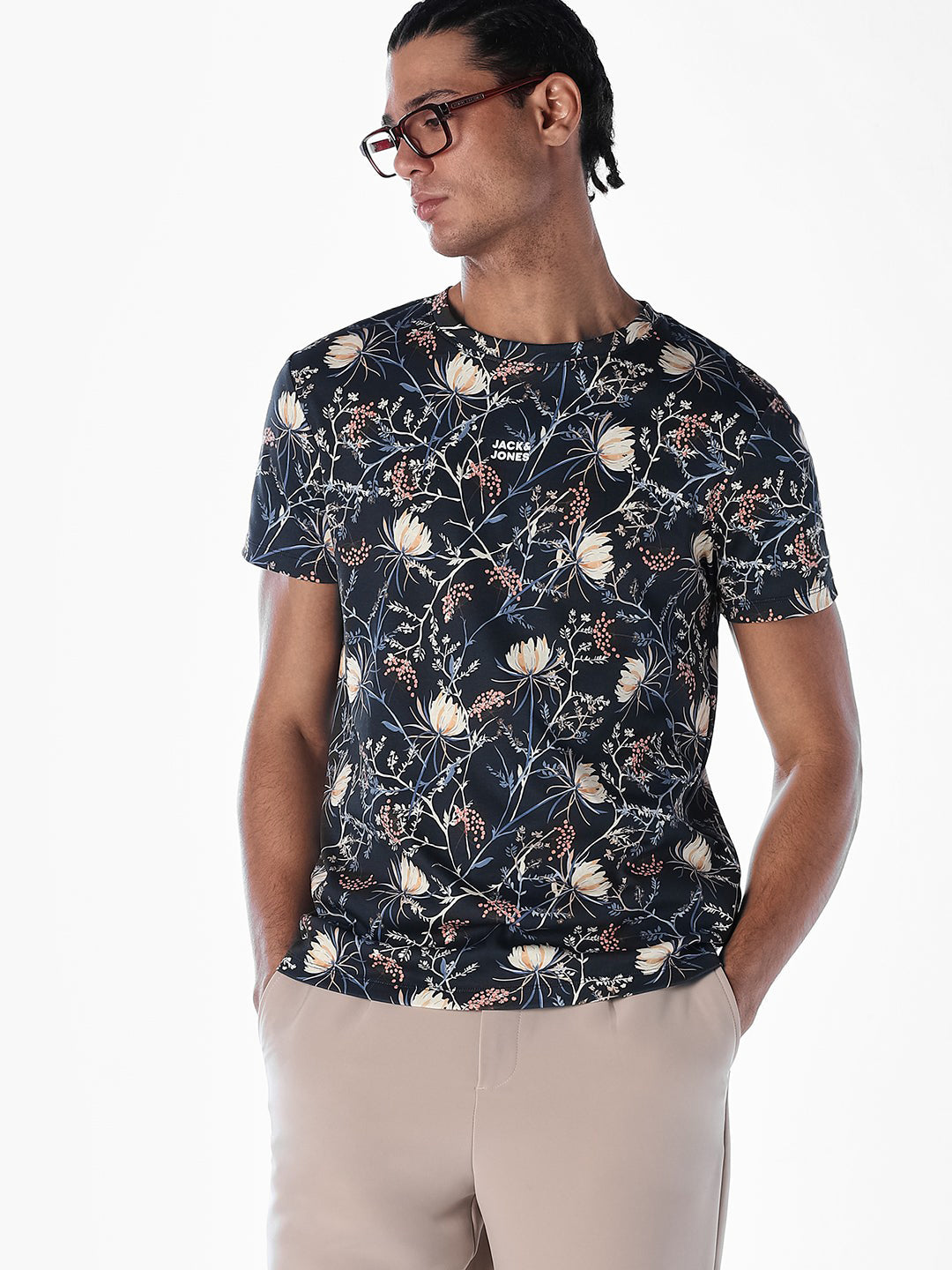 Printed Crew Neck T-shirt - Black - L