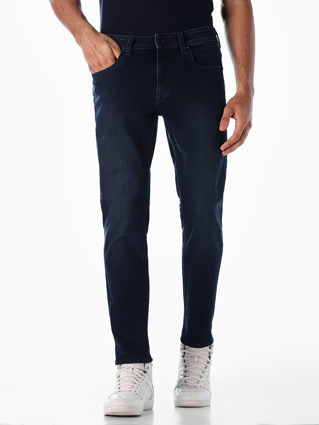 Dark Blue Cropped Brak Slim Fit Jeans