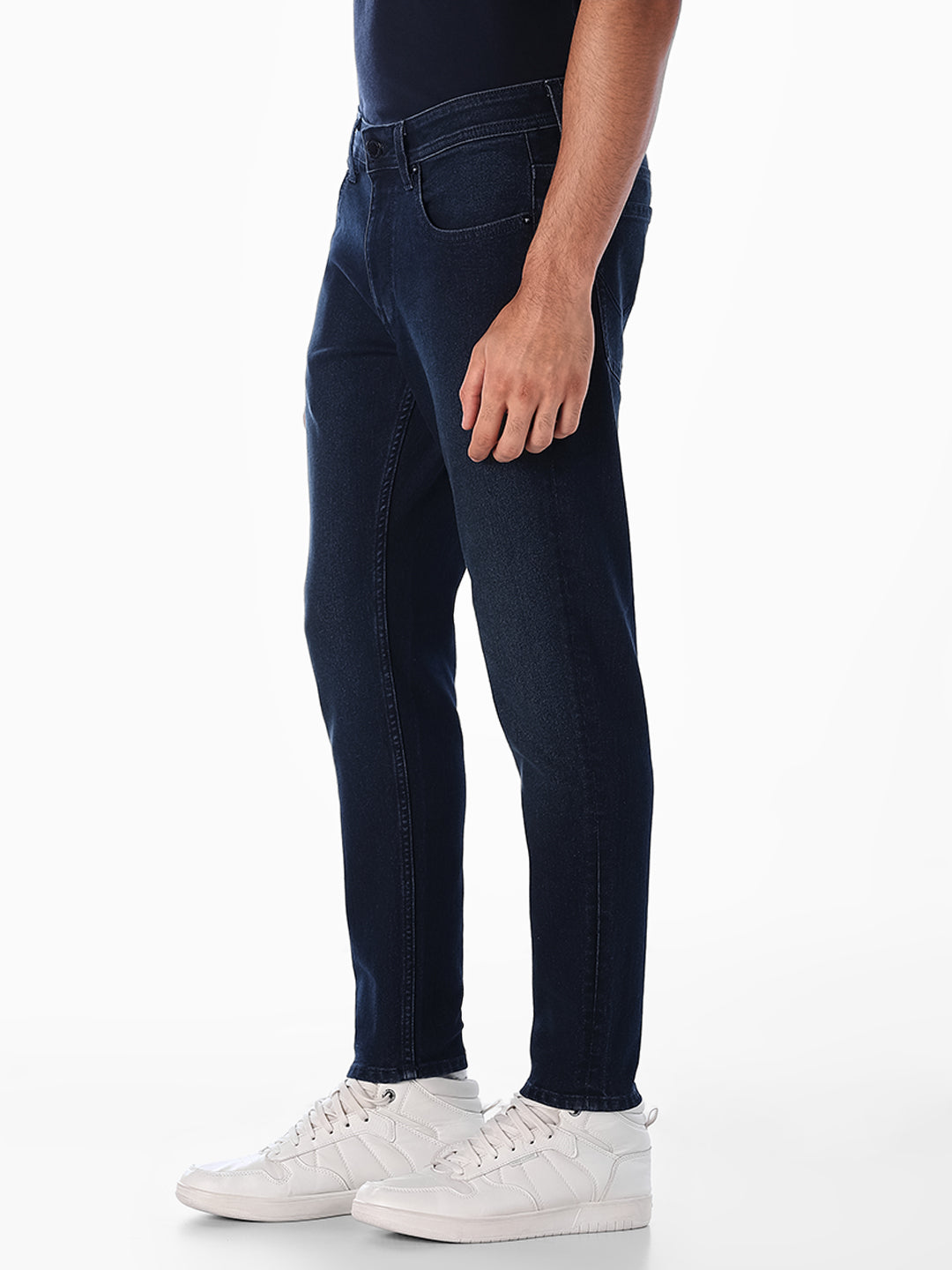 Dark Blue Cropped Brak Slim Fit Jeans