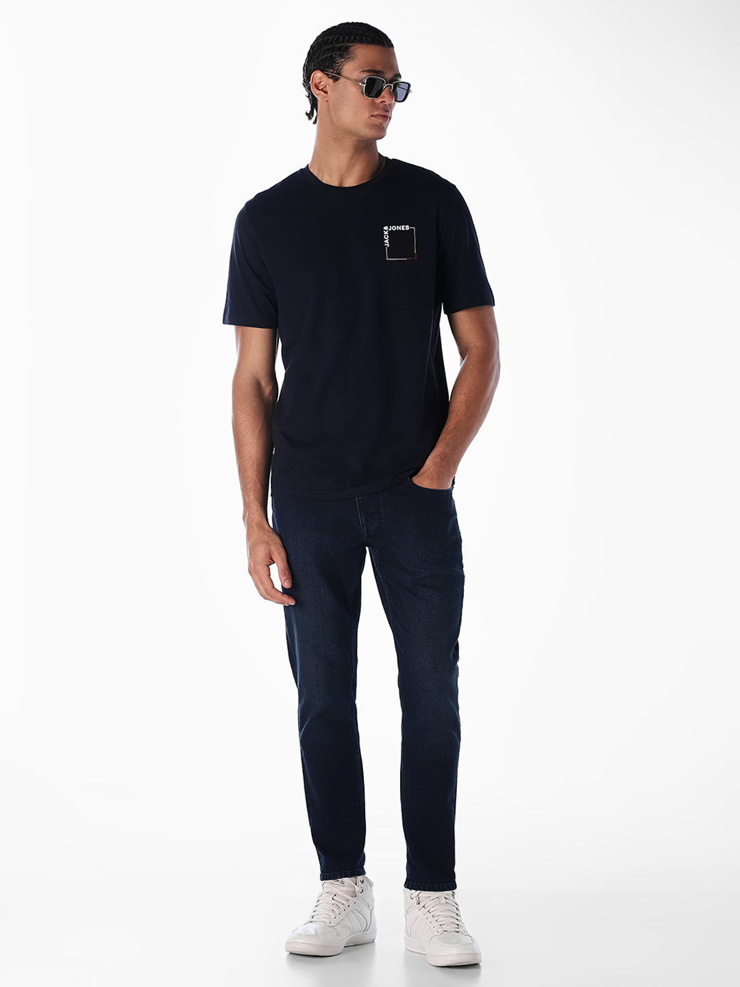 Dark Blue Cropped Brak Slim Fit Jeans