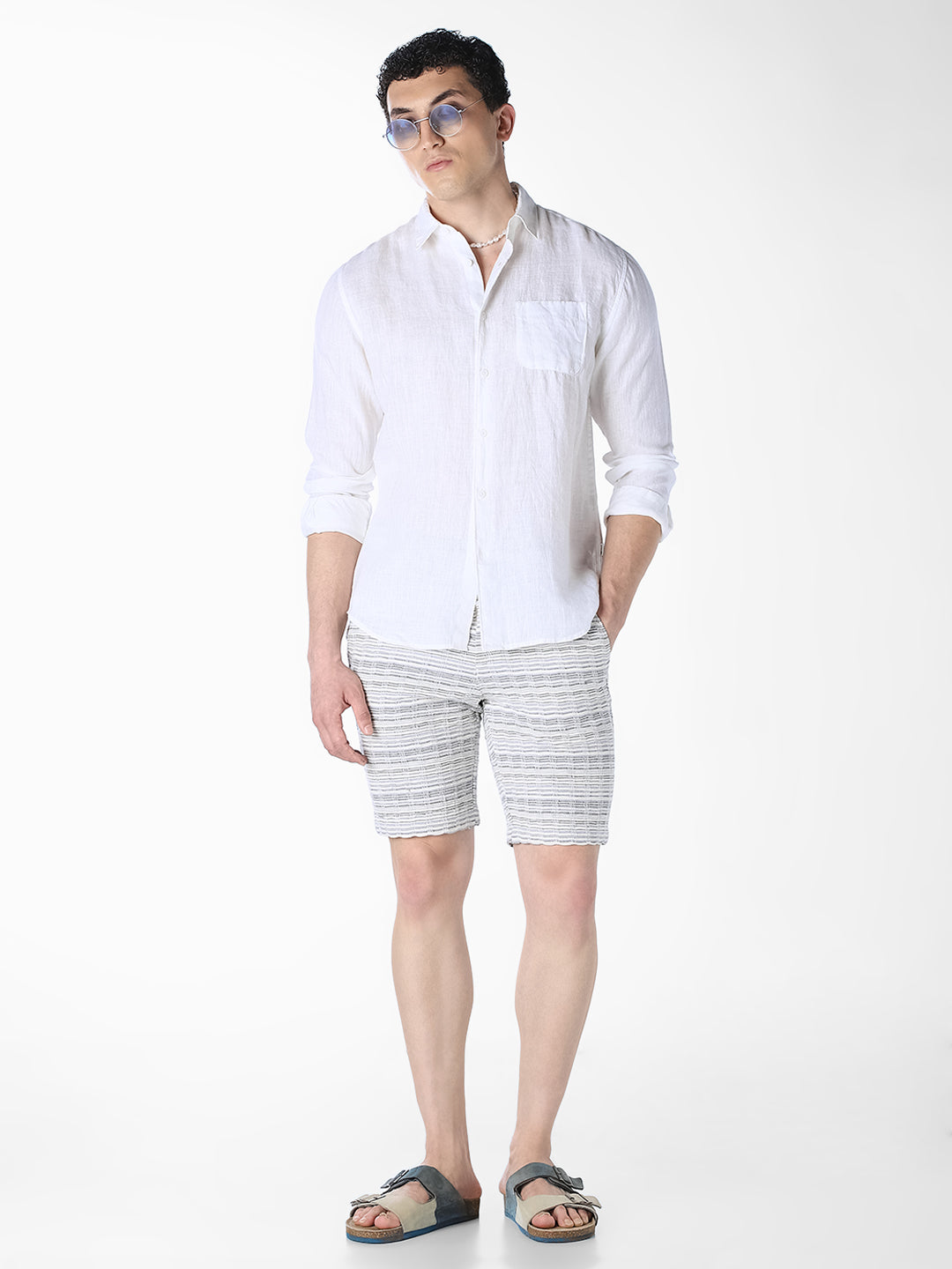 White Printed Regular Fit Shorts
