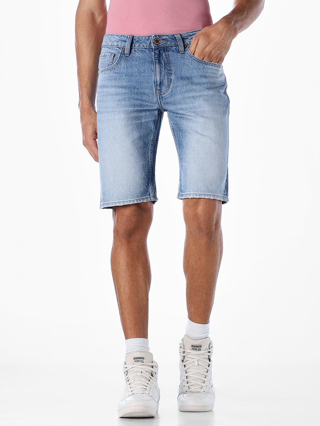 Blue Washed 5 Pocket Denim Shorts