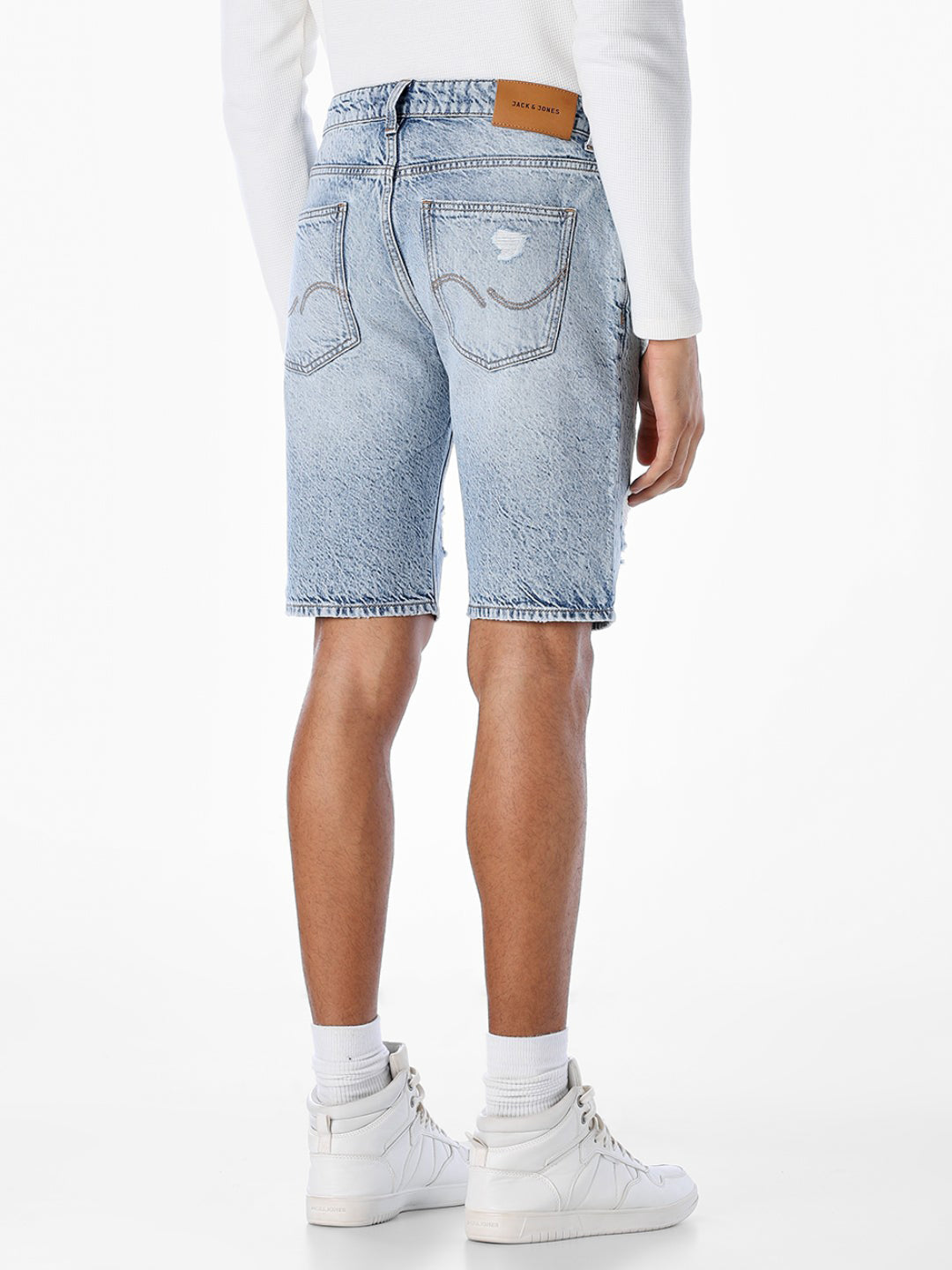 Blue Heavily Distressed Denim Shorts