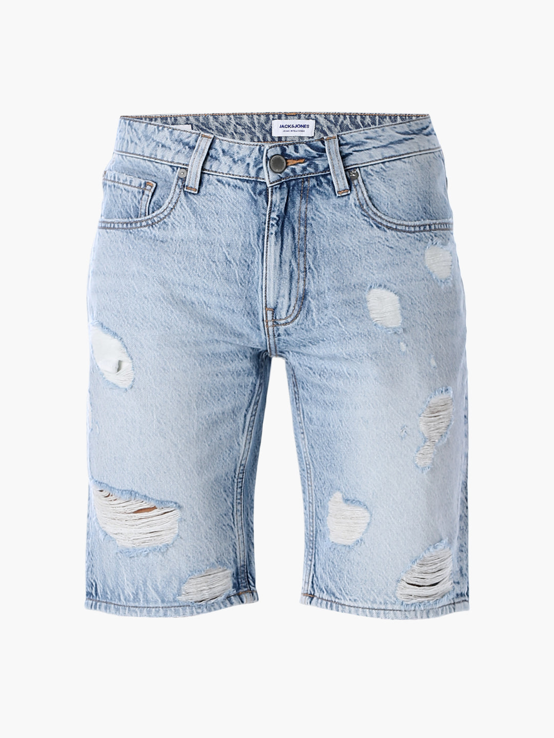 Blue Heavily Distressed Denim Shorts