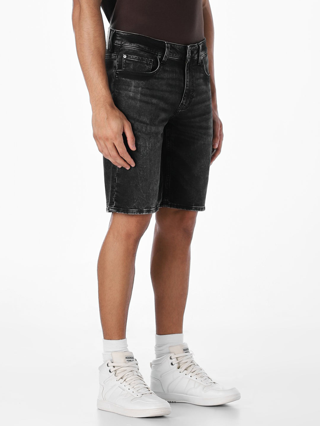 Black Washed 5 Pocket Denim Shorts