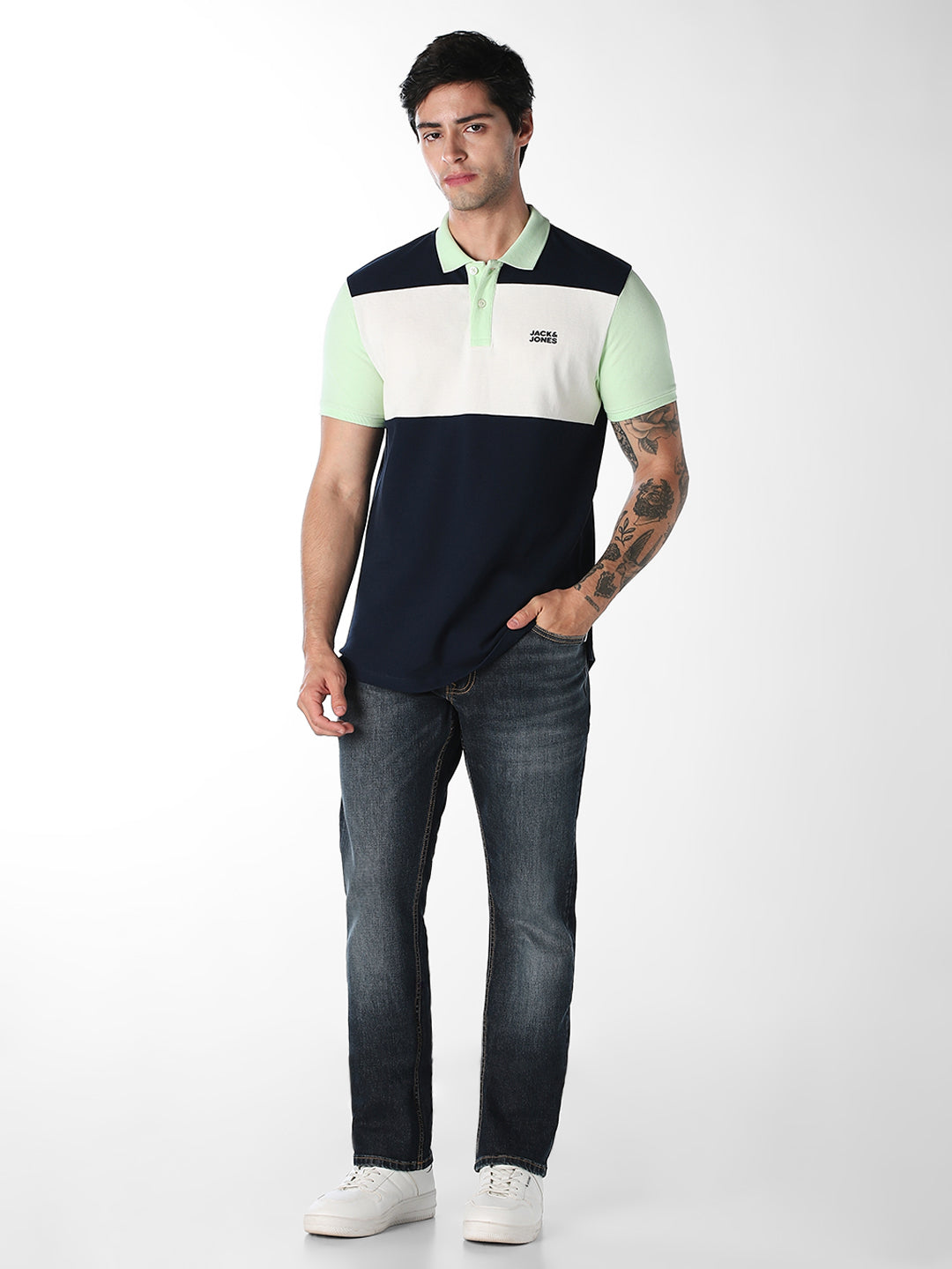Colourblocked Cotton Polo - Green