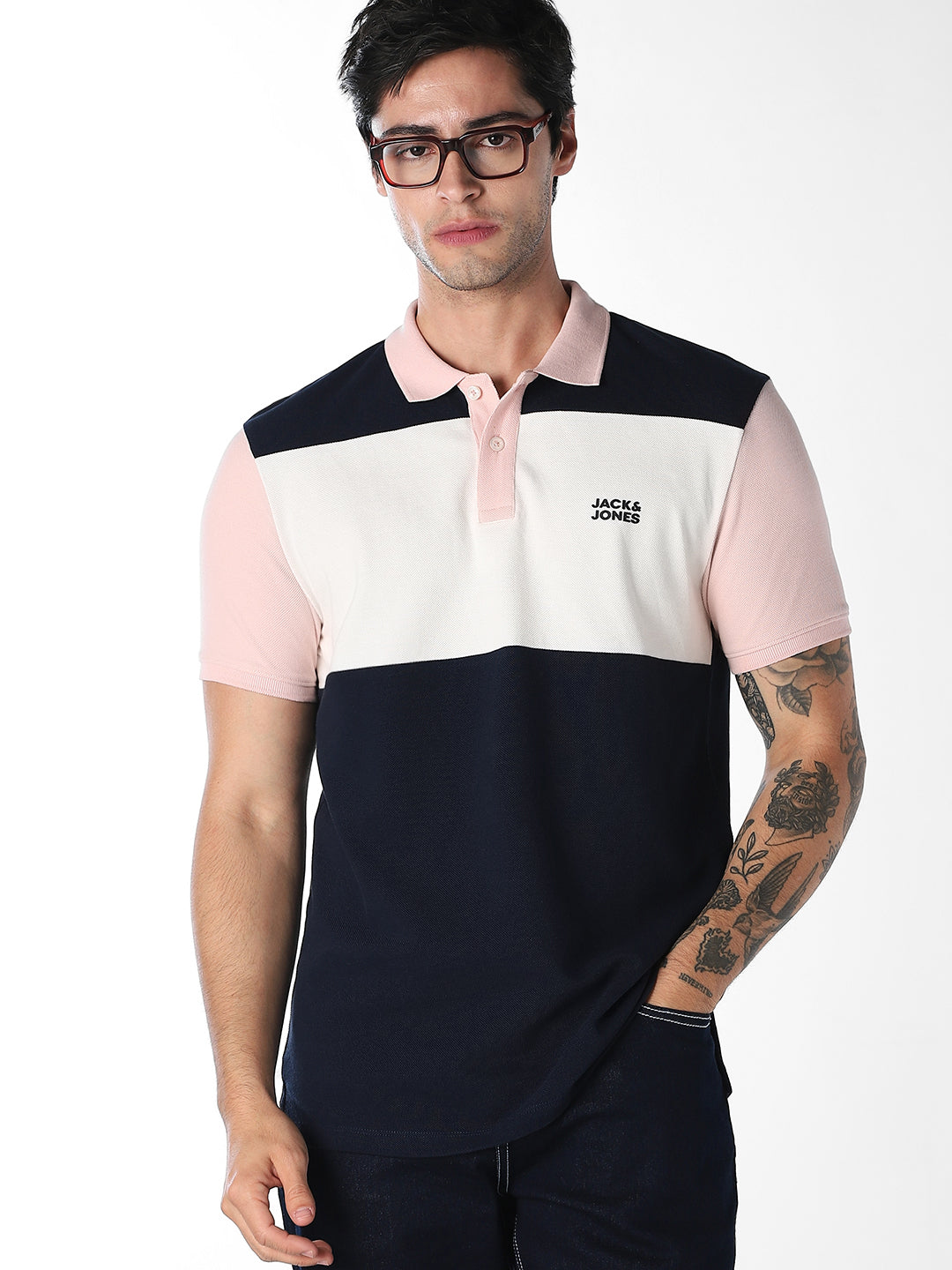 Colourblocked Cotton Polo - Pink - M