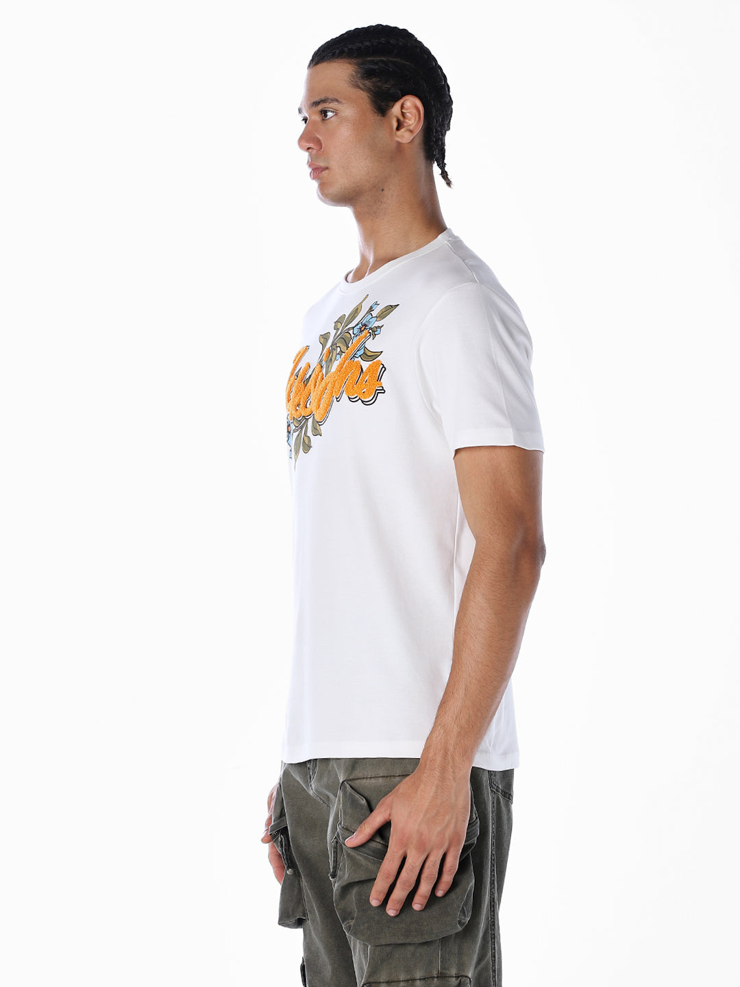 Embroidered Floral Logo Print T-shirt