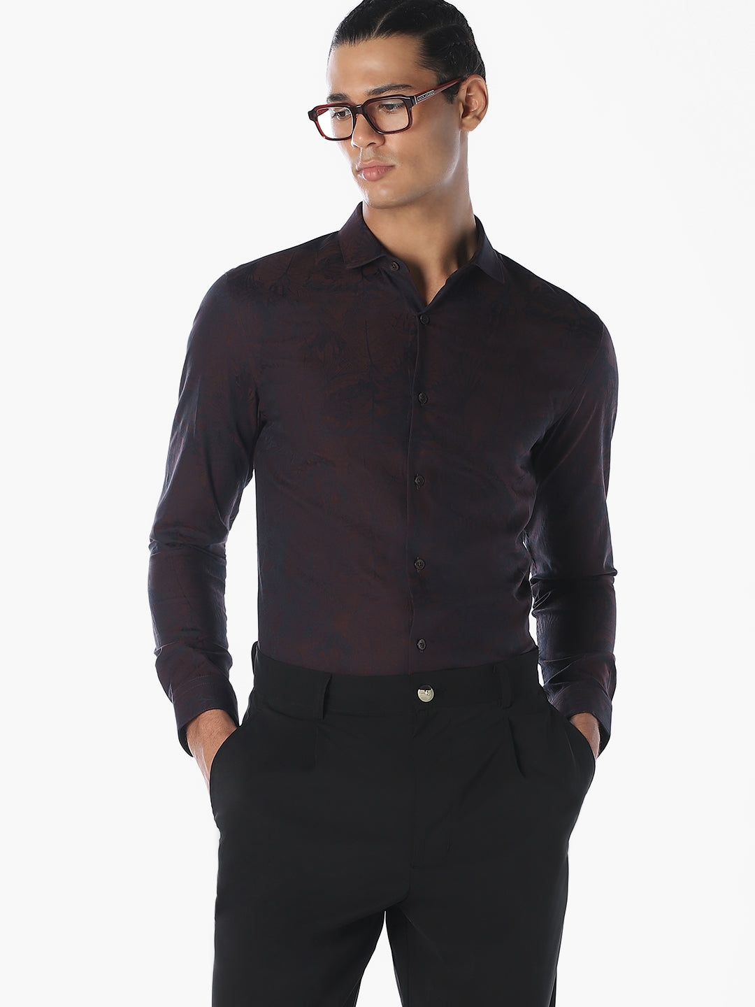 Dark Brown Jacquard Shirt - S
