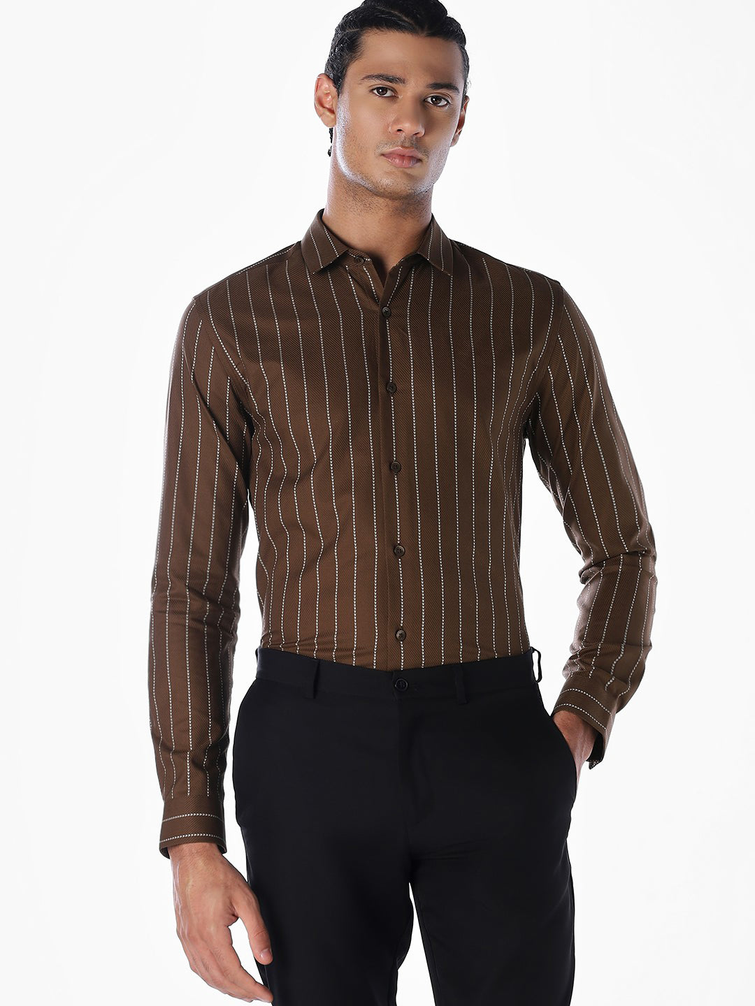 Striped Cotton Slim Fit Shirt - S