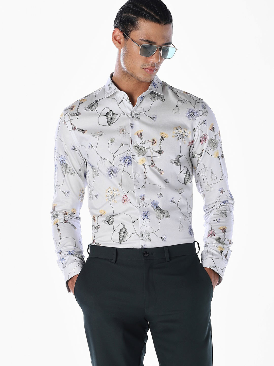 Floral Cotton Slim Fit Shirt - White