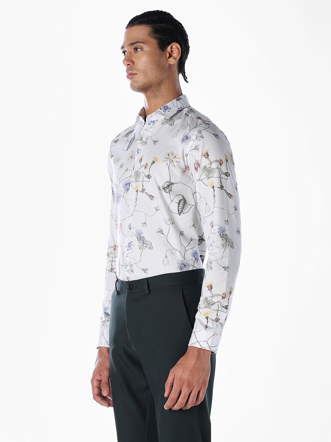 Floral Cotton Slim Fit Shirt - White