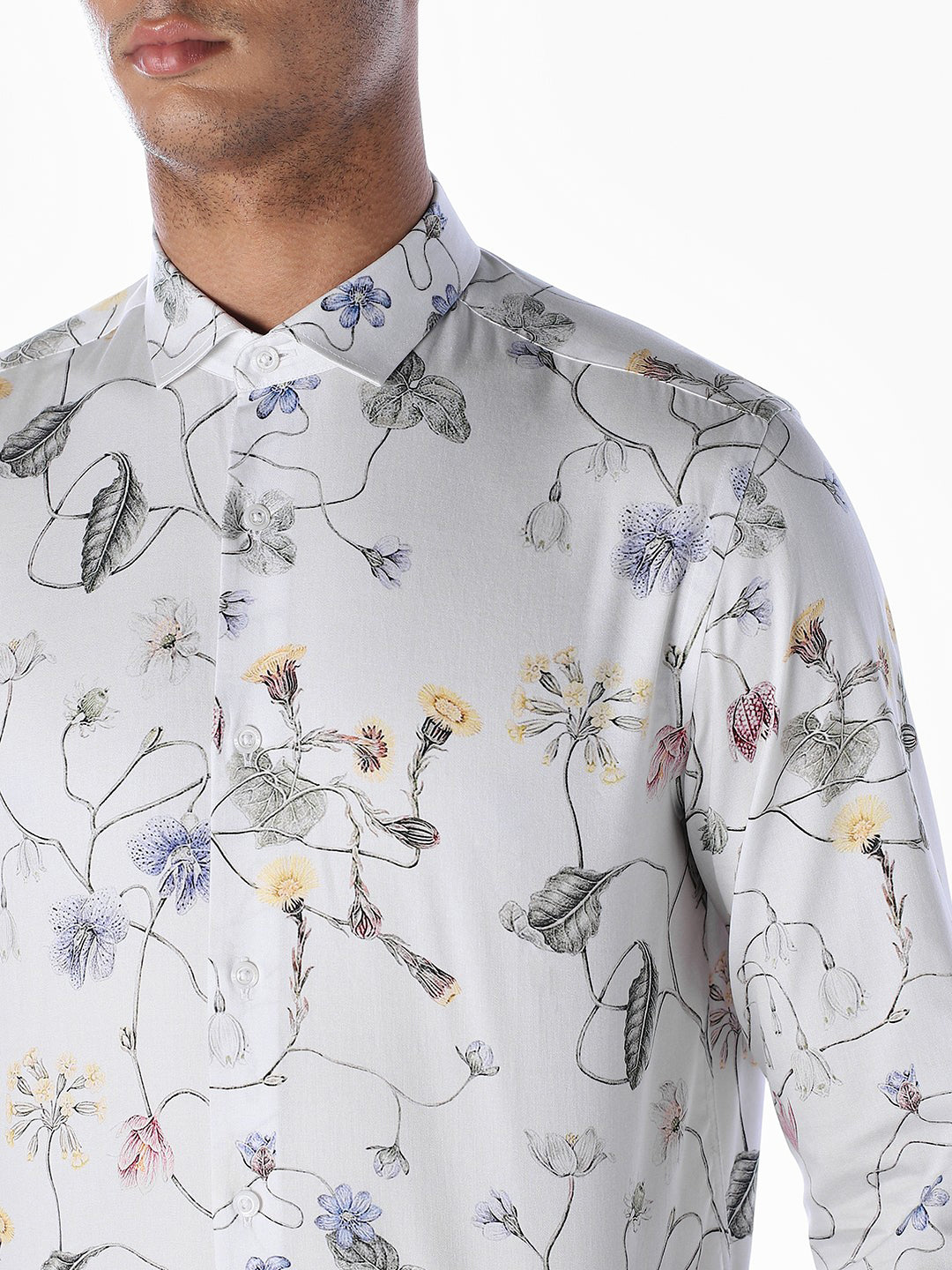 Floral Cotton Slim Fit Shirt - White