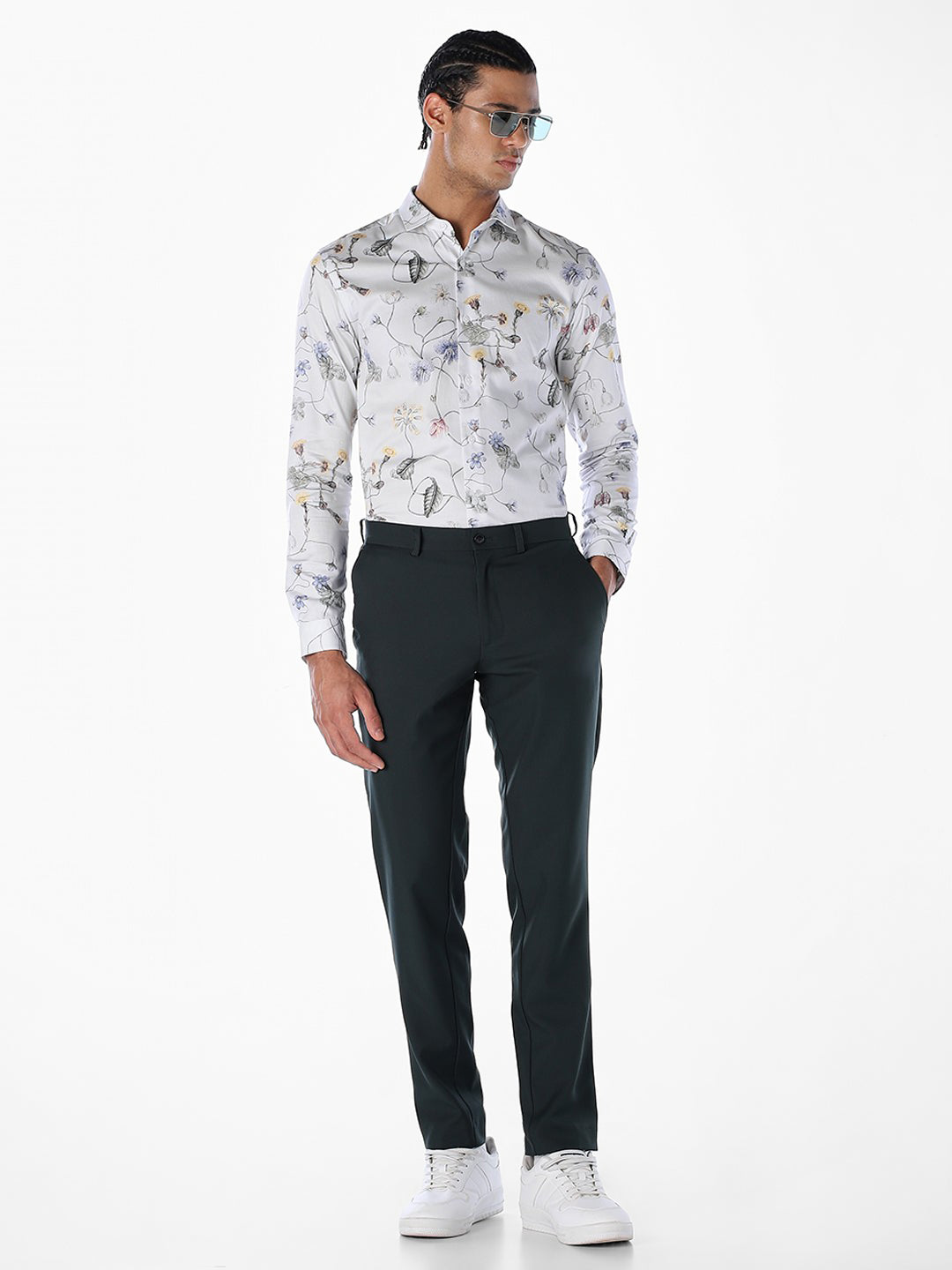 Floral Cotton Slim Fit Shirt - White