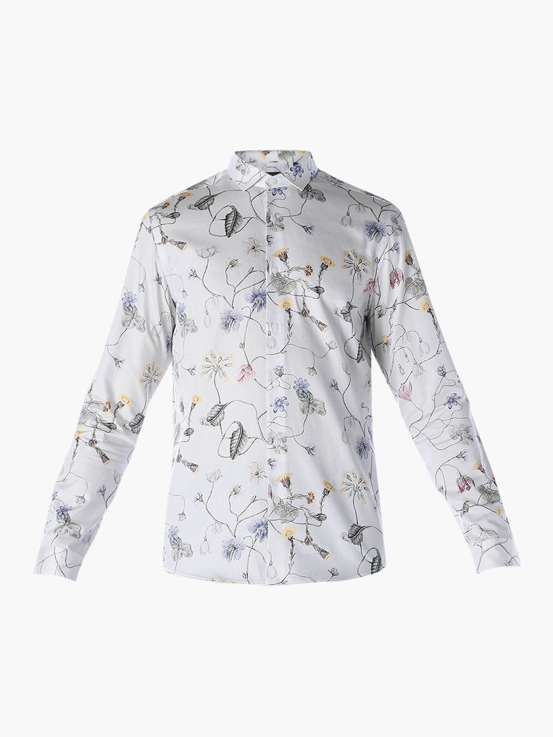 Floral Cotton Slim Fit Shirt - White
