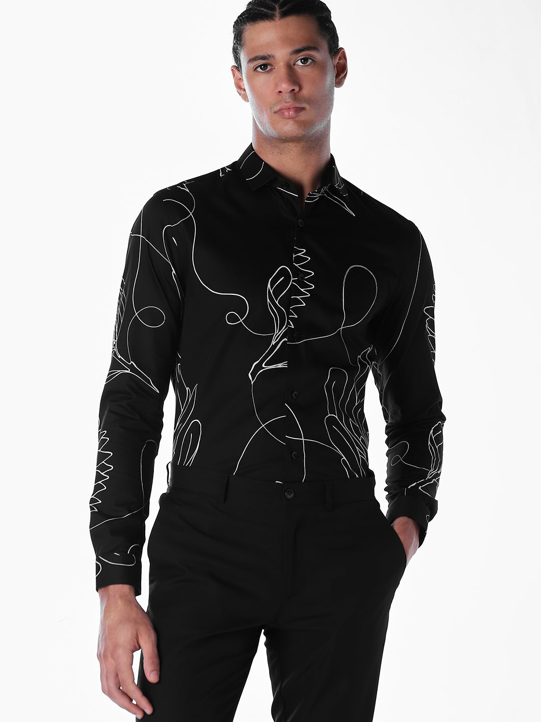 Printed Slim Fit Cotton Shirt - S