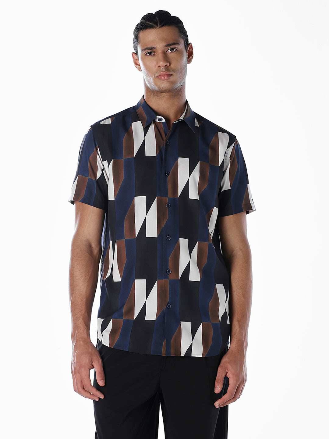 Blue Printed Viscose Shirt