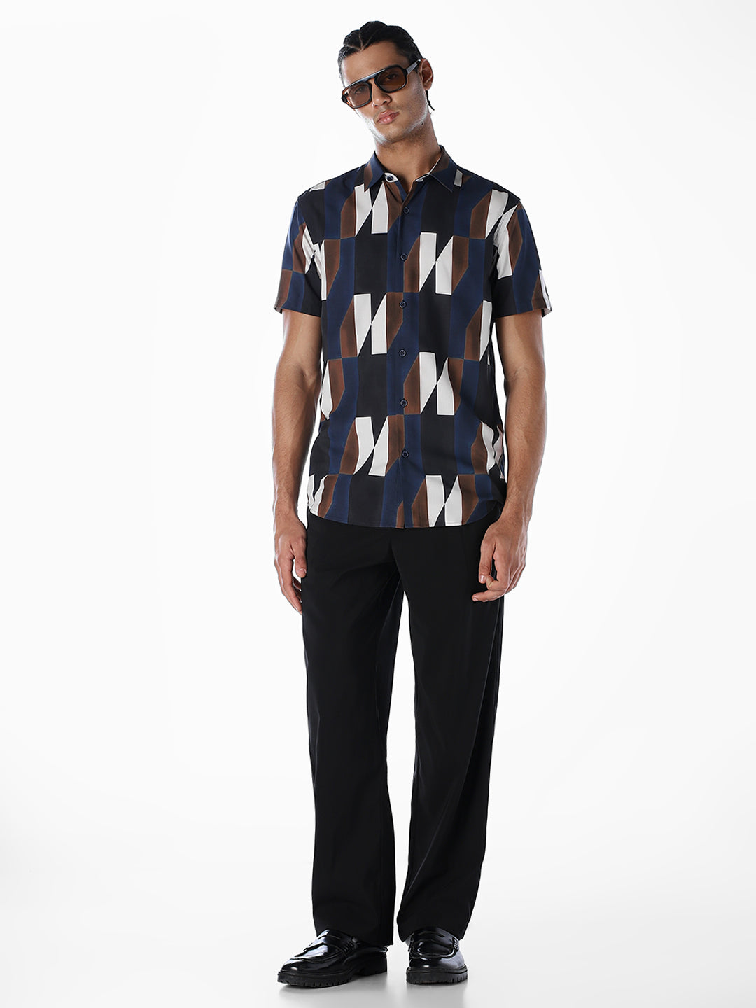 Blue Printed Viscose Shirt