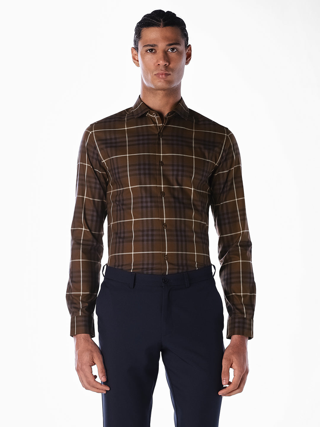 Brown Check Cotton Shirt