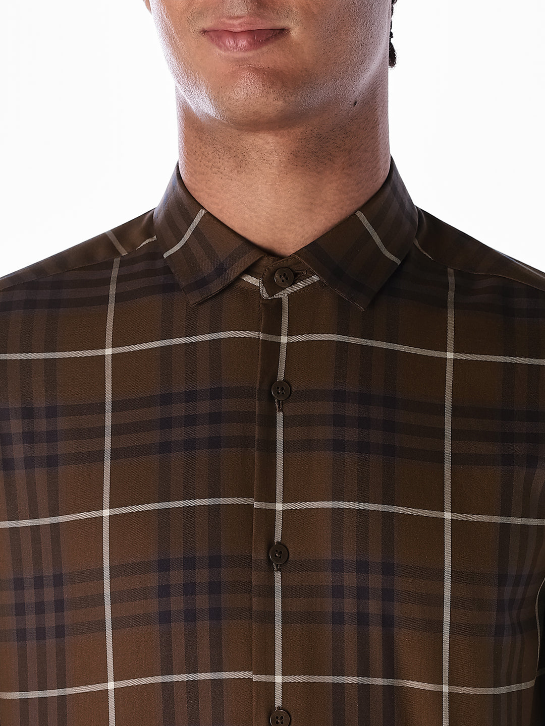 Brown Check Cotton Shirt