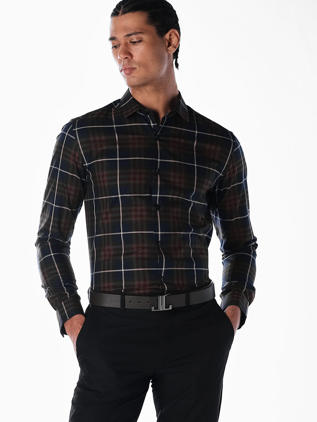 Dark Blue Check Cotton Shirt