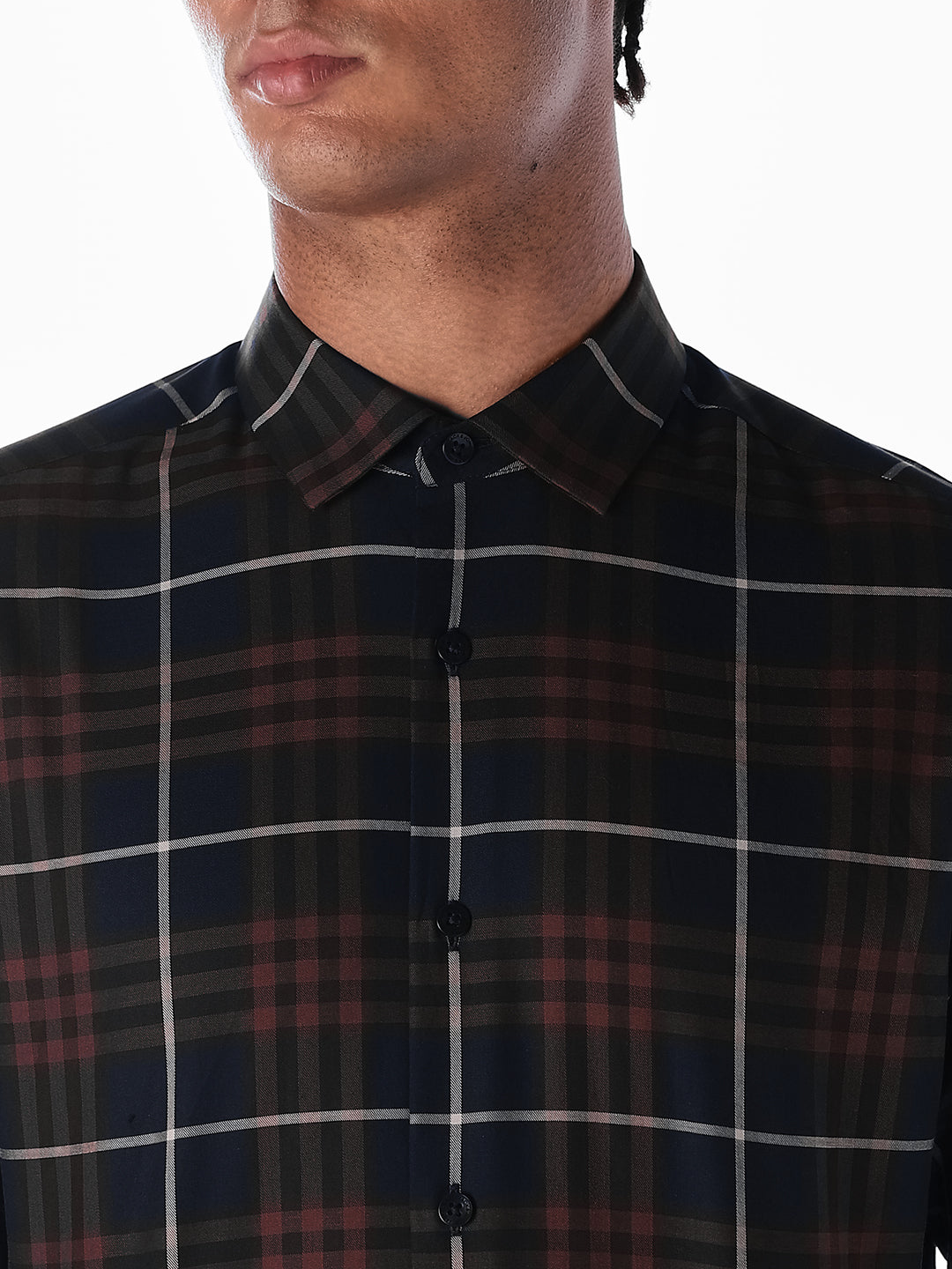 Dark Blue Check Cotton Shirt