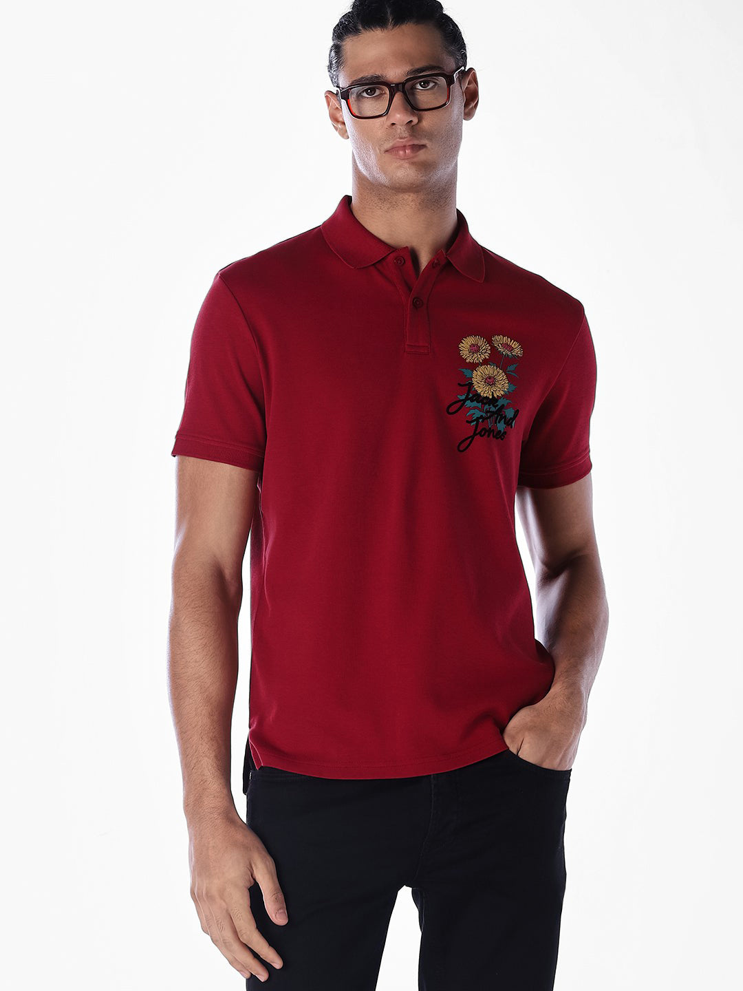 Dark Red Printed Polo - S