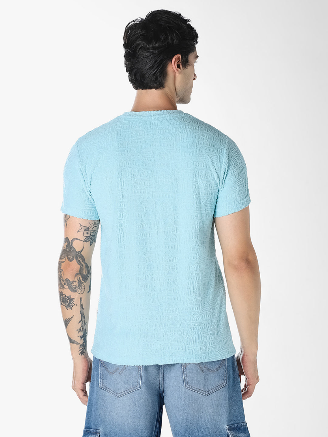 Light Blue Textured Cotton T-shirt