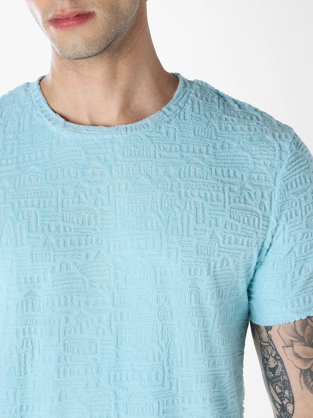 Light Blue Textured Cotton T-shirt