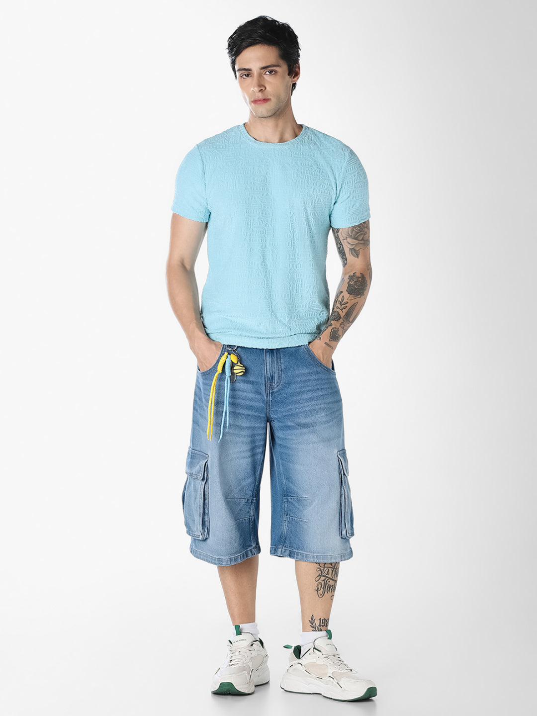 Light Blue Textured Cotton T-shirt