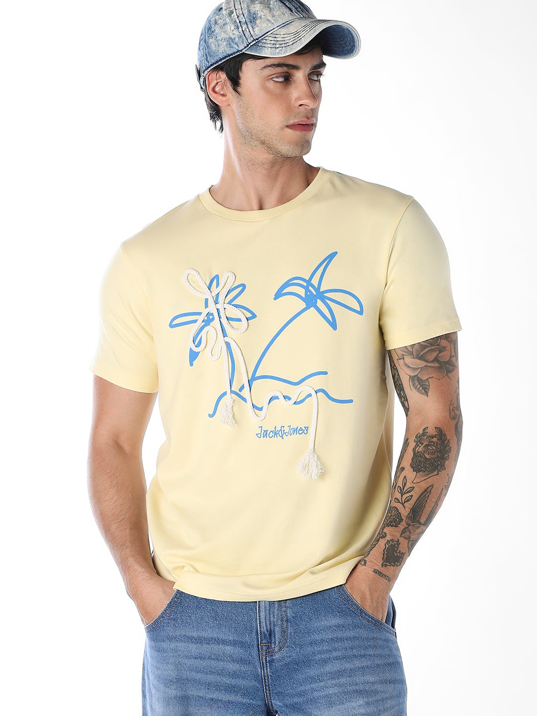 Cut & Sew Printed Cotton T-shirt - L