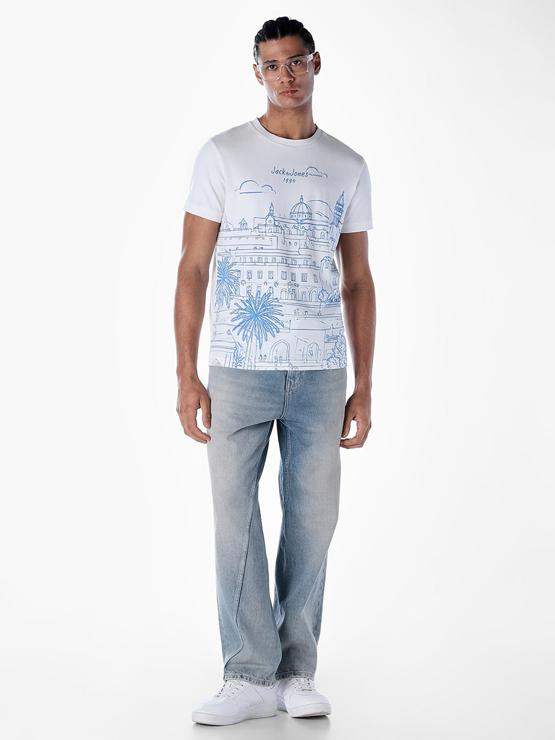 White Printed Cotton T-shirt