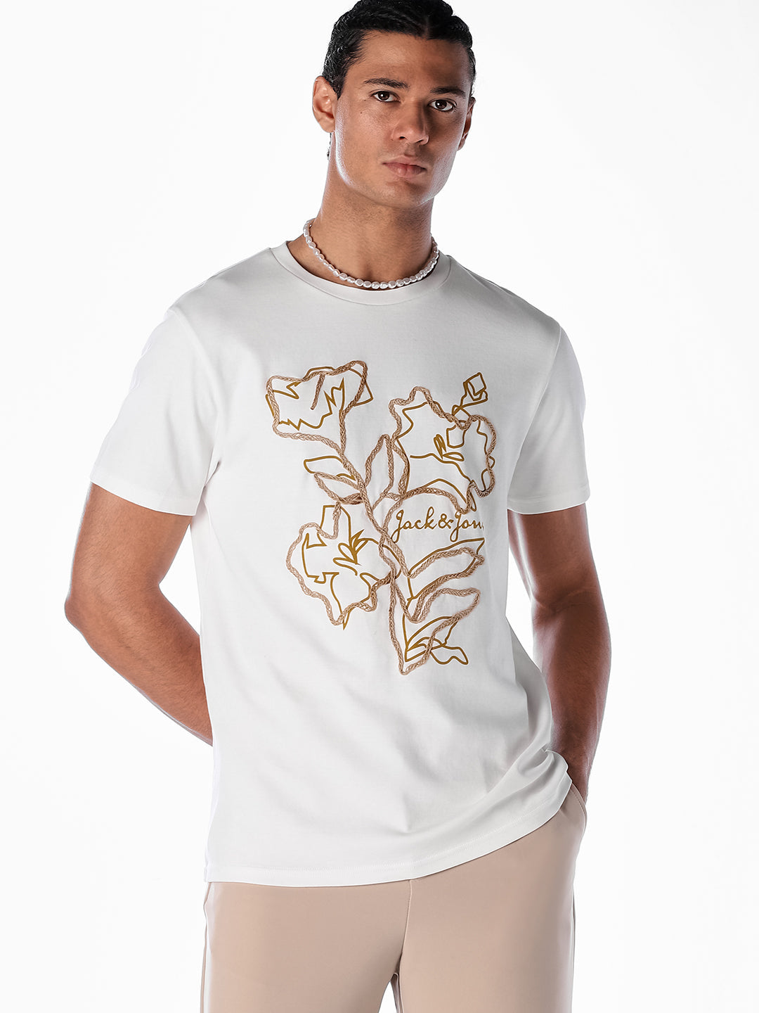 Floral Print Cotton T-shirt - L
