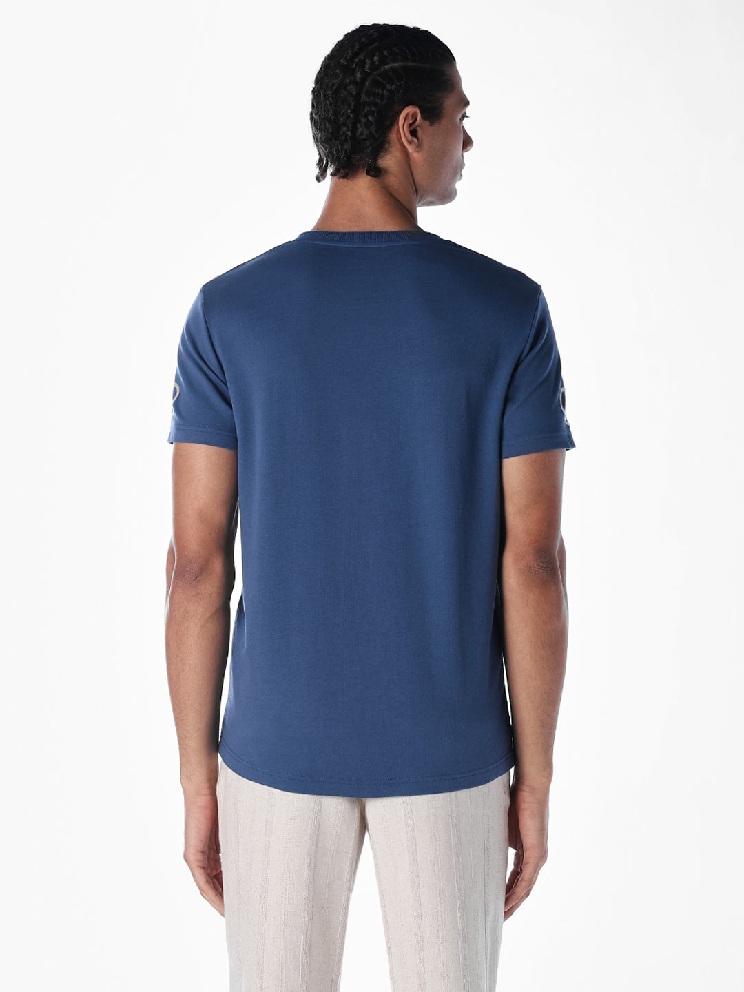 Dark Blue Printed Cotton T-shirt